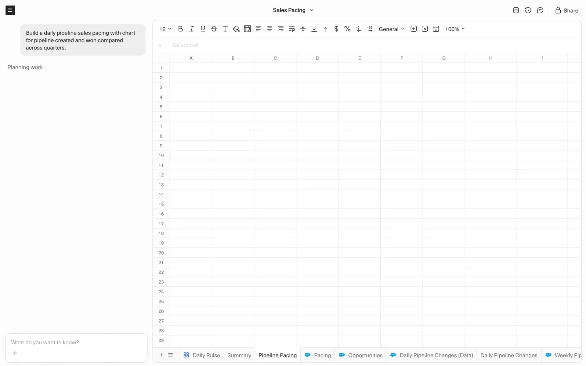 Pipeline pacing chart dashboard